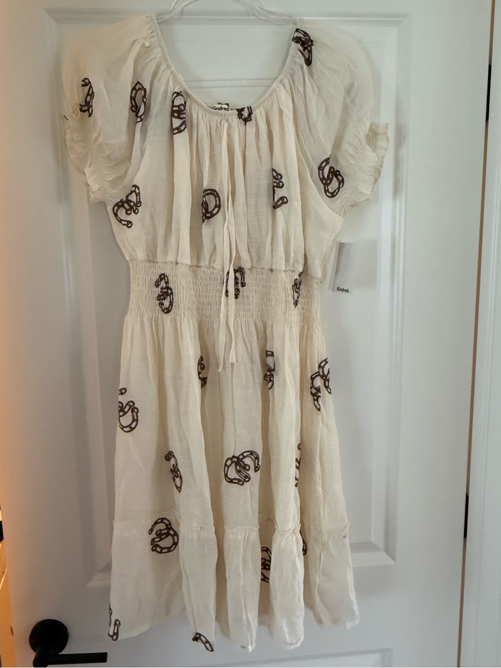 Kindred Cream Embroidered Off-Shoulder Smocked Tiered Mini Dress Size 2X NWT